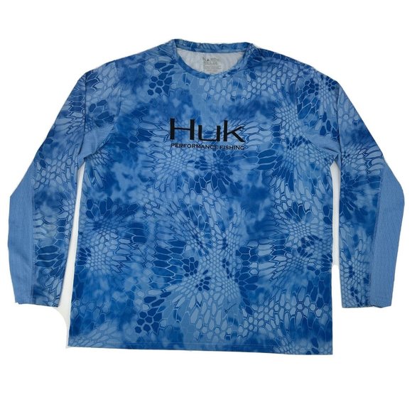 Huk Shirt Mens XXL Blue‎ Kryptex Long Sleeve Crew Neck Performance Fishing - Picture 1 of 12